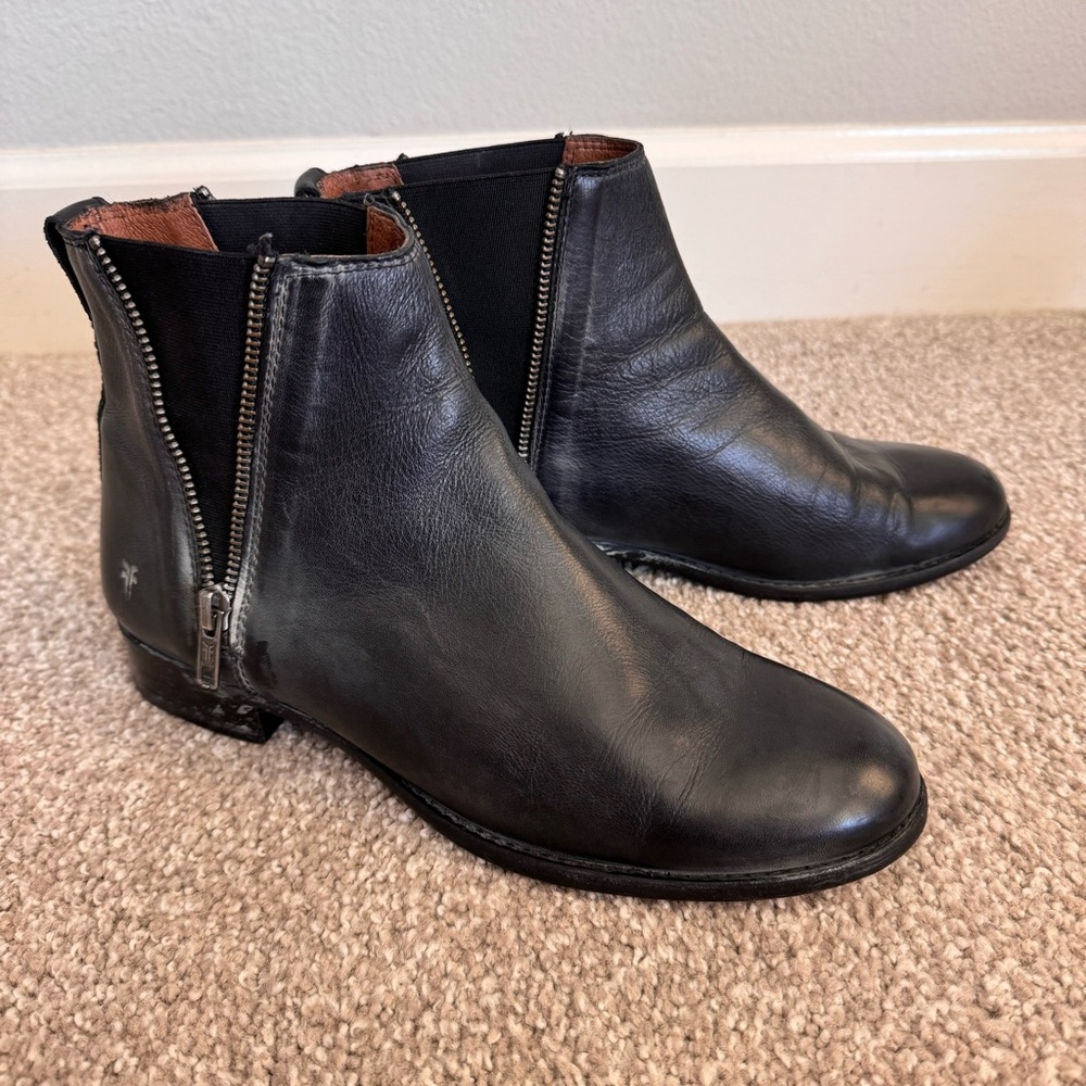 Frye "Carly" pebbled leather Chelsea ankle booties
